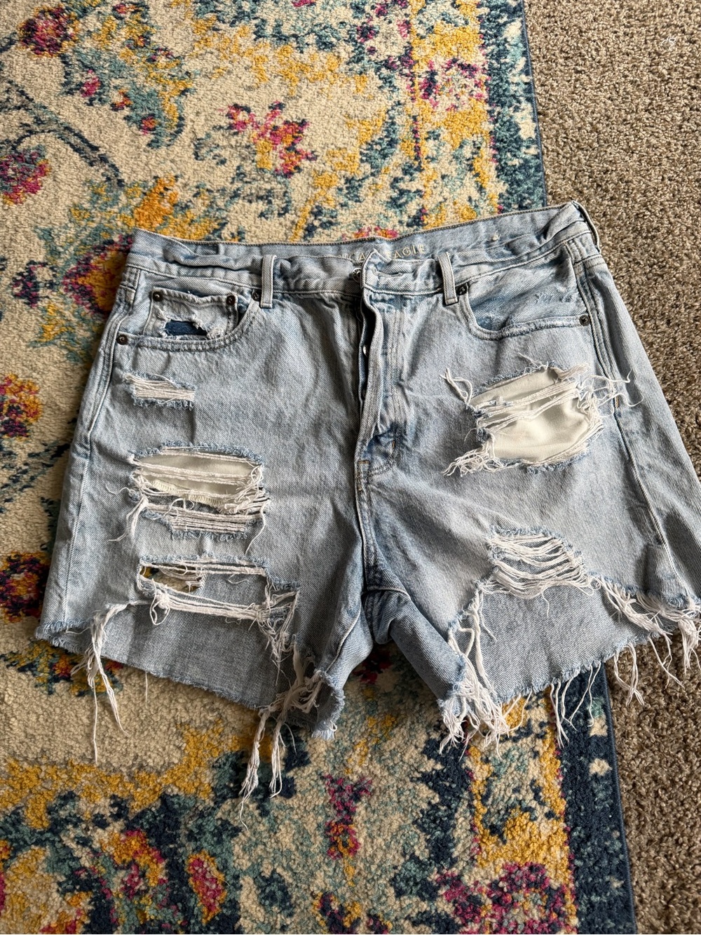 American Eagle Light Wash Distressed Denim Shorts - Women